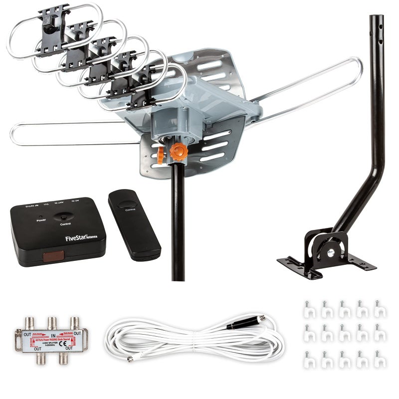 Five Star HDTV Antenna Digital Outdoor Antenna,150 Miles Range, 360 Degree Rotation Wireless Remote-Snap-On Installation Support 5 TVs, with Installation kit and Mounting Pole - Image 1